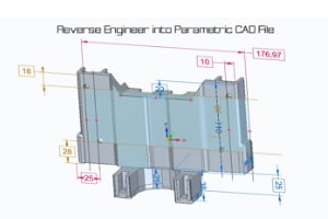 Computer Aided Design graphic showing a 3D part with parametric dimensions